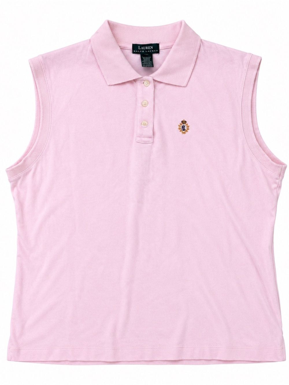 VTG Lauren Ralph Lauren Pink Sleeveless Polo Shirt Crest Logo 90s Women XL USA